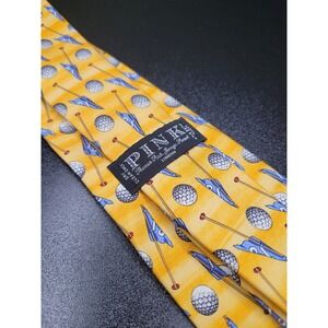 Thomas Pink Men's Necktie Yellow Golf Ball Silk 3.75" x 58" Excellent